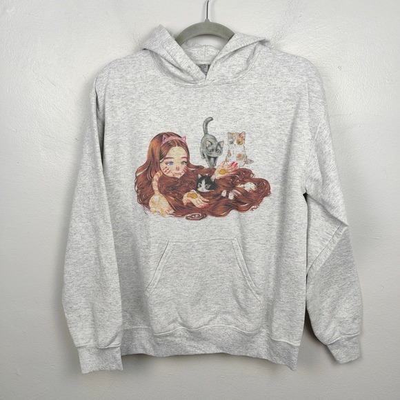 Popkiller Tops - Popkiller Artist Series Cogumeli Kitty Pool Pullover Hoodie Size Small Gray Cats